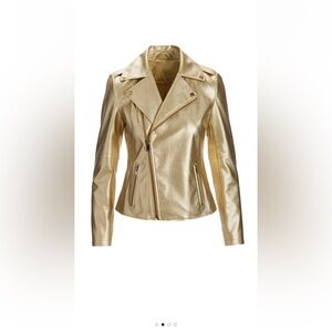 Boston Proper Metallic Gold Faux Leather Moto Jacket - XS EUC